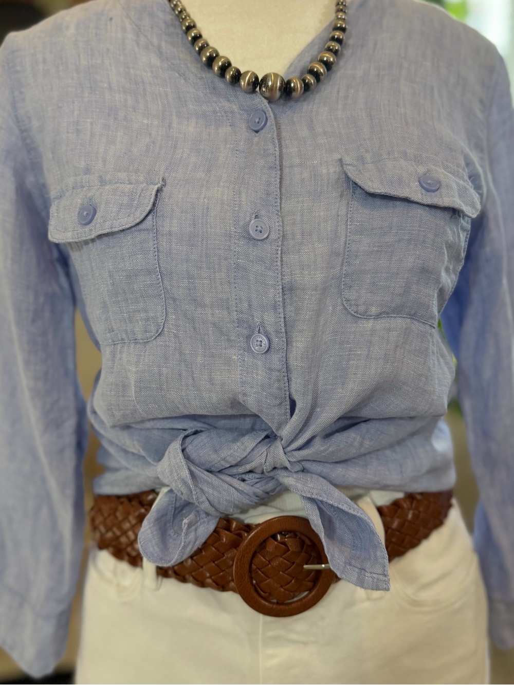 Orvis 100% Linen Too Button-Up V-Neck Beach Blouse Shirt Summer Spring Women’s S